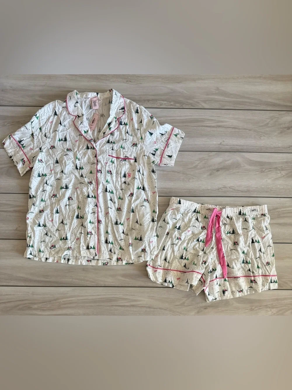 Victoria’s Secret Cotton Flannel Short Pajama Set White Medium NWT